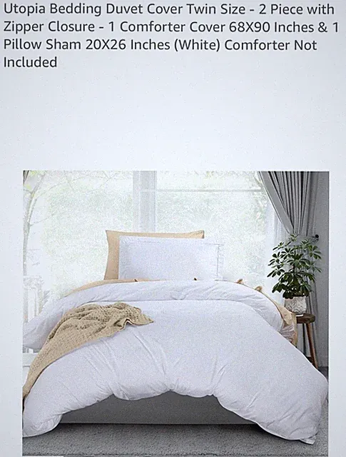 2 Pieces, Duvet Cover 68X90, Twin Size, with Zipper Closure, Pillow Cover 20X26.