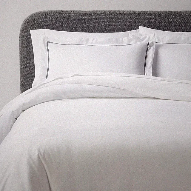 3pc Full/Queen Luxe Embroidered Border Duvet Cover and Sham Set White/Dark Teal