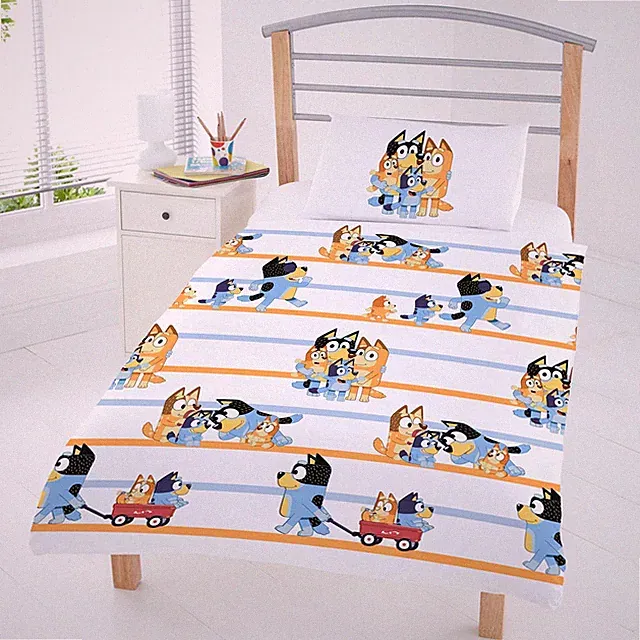 Bluey Family Junior Duvet Cover Set Toddler Cot Bedding Dogs 100% Cotton