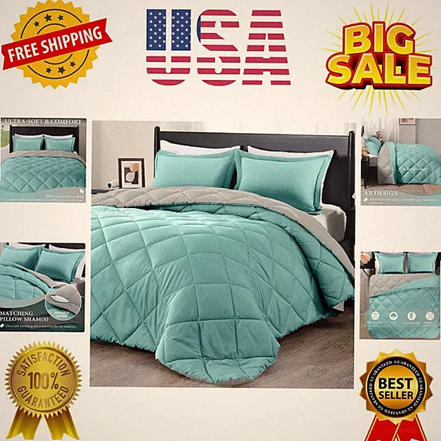 California King Comforter Set - Teal and Gary Cal King Comforter Set, Soft Be...