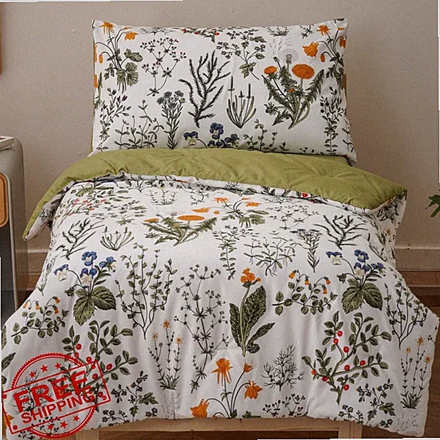 CLOTHKNOW 4pc Toddler Bedding Green White Floral Boho Comforter