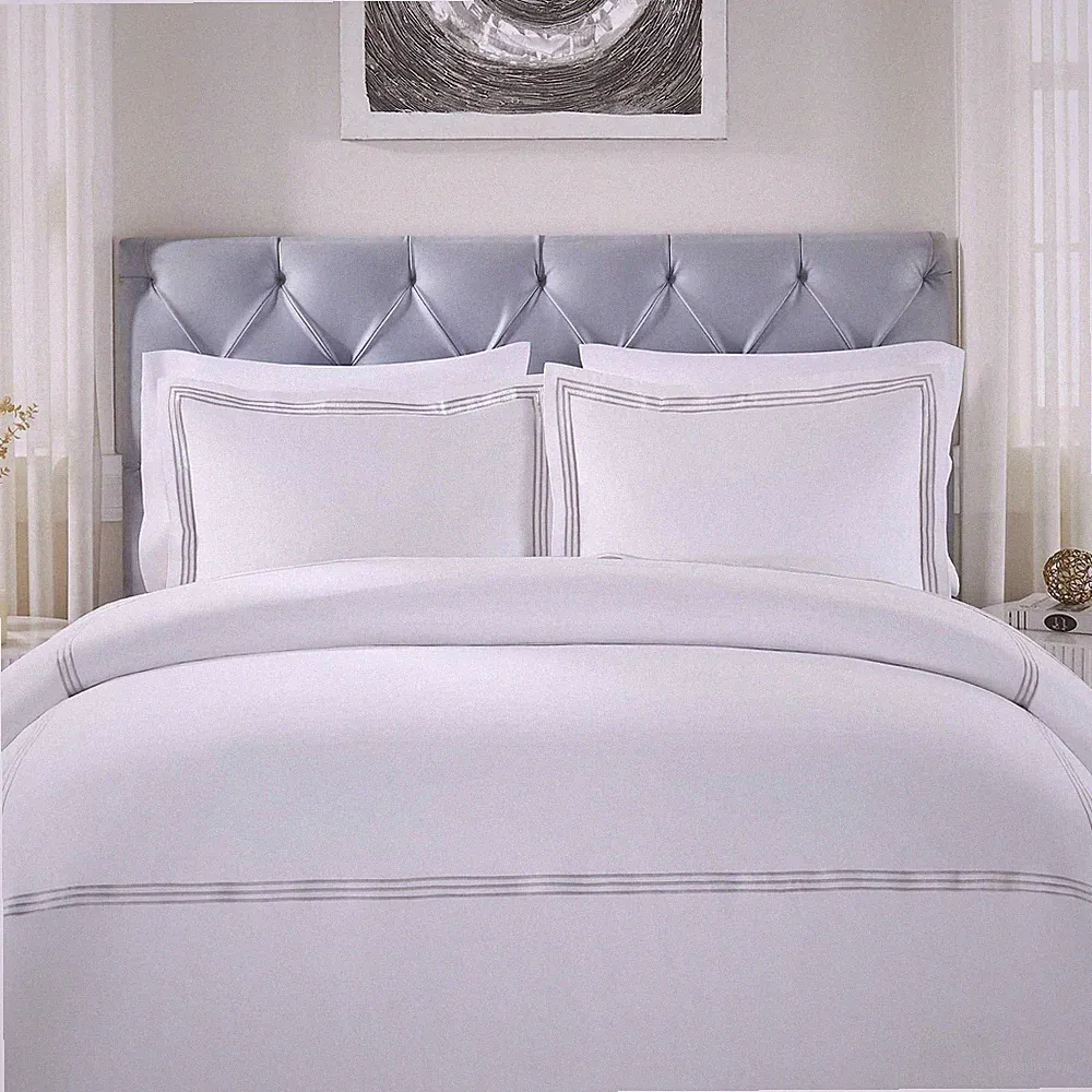 Embroidered Cotton Duvet Cover Set, Soft Bedding Covers, 1 Duvet Cover with B...