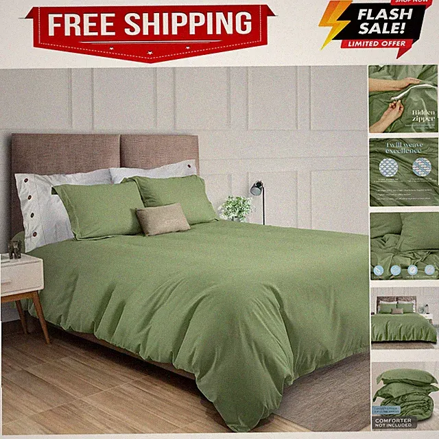 Sage Green Duvet Cover Queen Size, Microfiber Duvet Cover with Zipper, Duvet...