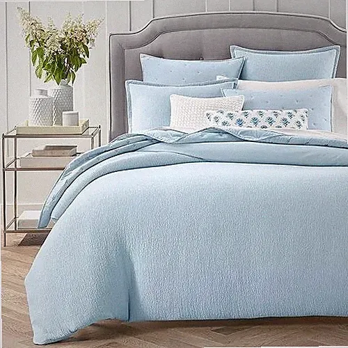 Sky 3-Piece Textured Matelasse Full/Queen Blue Duvet Cover and Shams Set