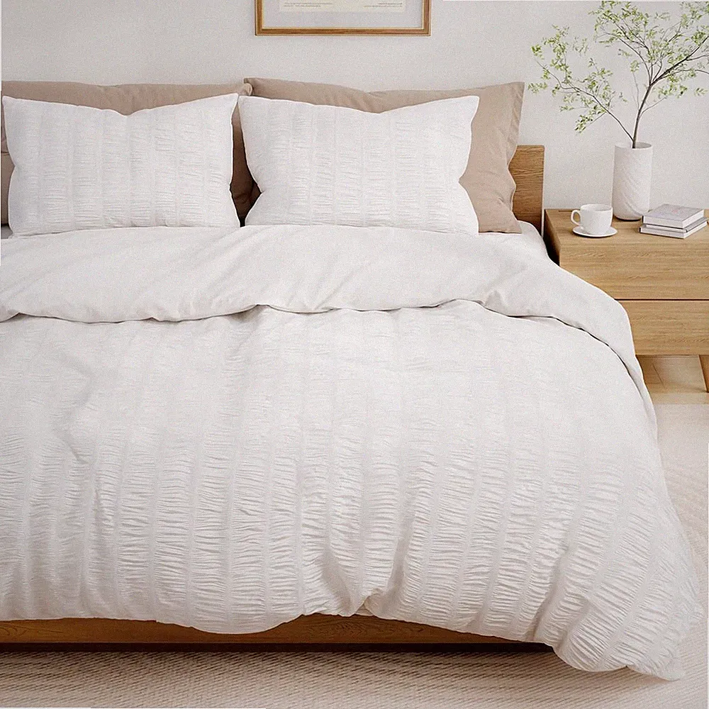 White Duvet Cover King Size, Seersucker 3 Pieces Bedding Set, Includes 1 Duve...