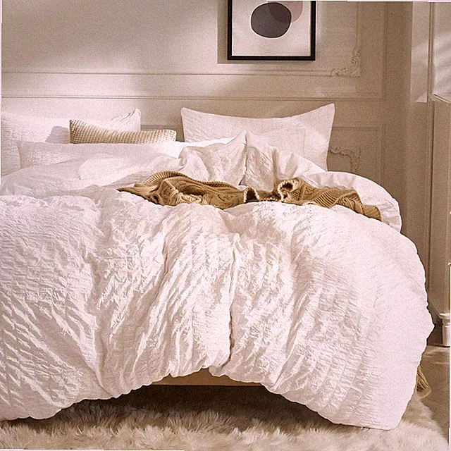 White Duvet Cover Queen Size, 3pcs Washed Microfiber Bedding Set, Soft Breath...